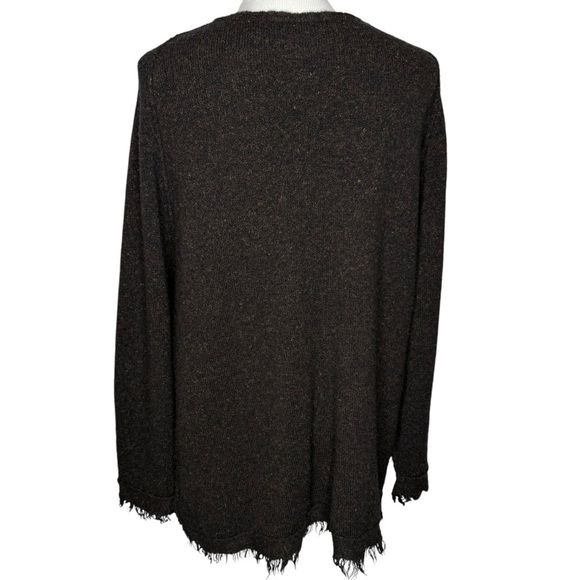 Free People Irresistible Fringe Dark Brown Wool Linen Blend VNeck Sweater Size S - Picture 8 of 13